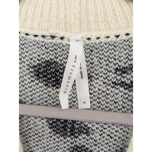 Dreamers Animal Print Cardigan Small Cream Black Open Front Leopard Knit Sweater - Picture 4 of 12
